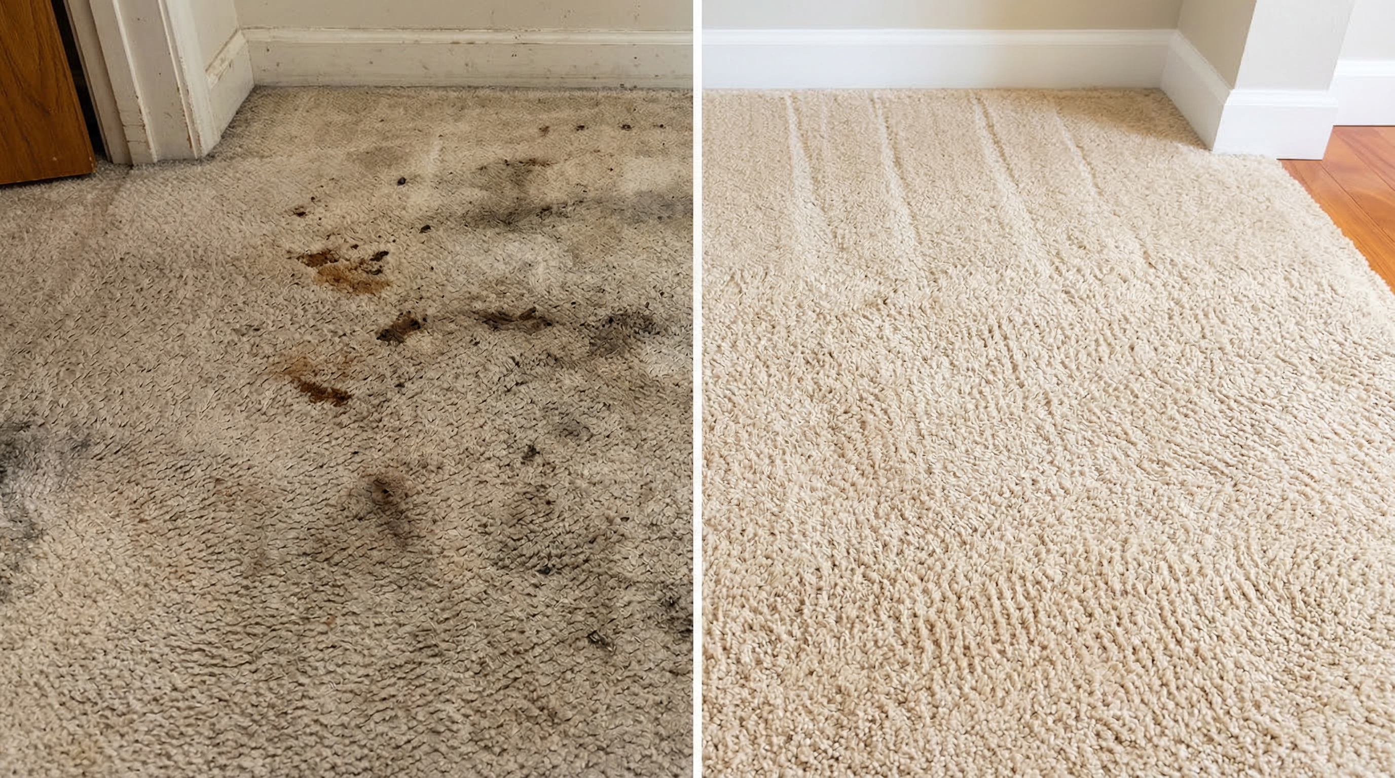 Carpet before cleaning — stained and dirty